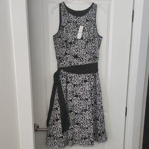 White House Black Market Black and White Rose Midi Dress